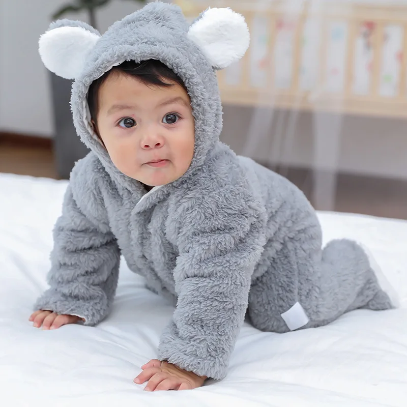 

New Born Baby Inflant Rompers Kids Cartoon Pajamas For Children Hooded Sleepwear Boys Girls Romper Winter Warm Overalls Jumpsuit