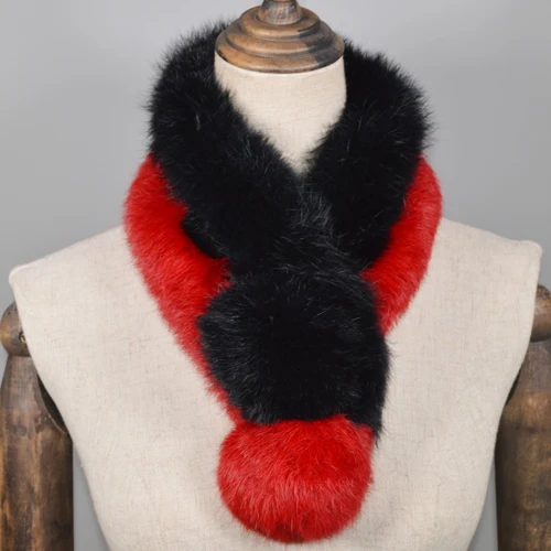 black and red Лидер продаж, шарф из натурального кроличьего меха для девочек, натуральный кроличий мех, теплый мягкий шейный платок для леди, ручной работы, настоящий кролик, брелок с мехом, шарфы - Цвет: black and red