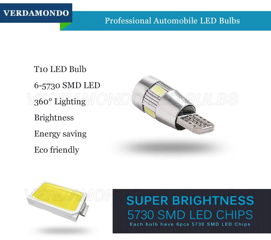 1 шт. T10 W5W CAN-шина без ошибок 6 SMD 5630 5730 светодиодный ные фонари клиновидная лампа