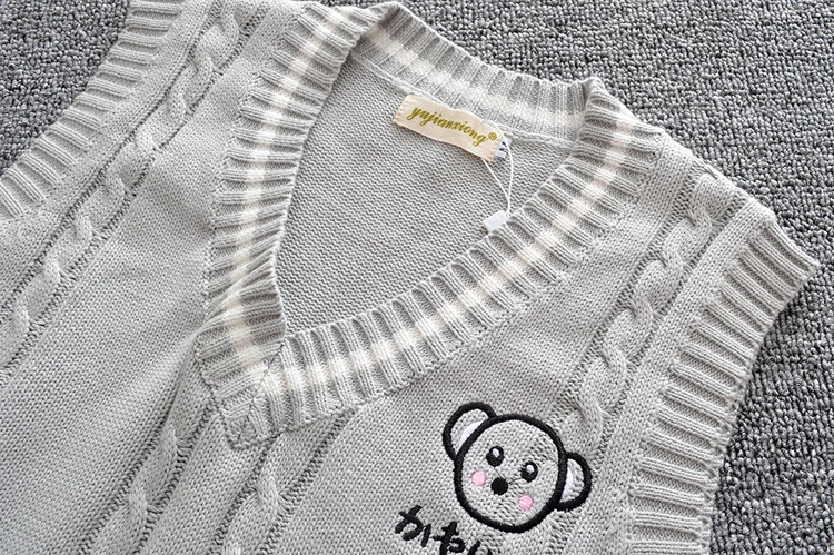 Kawaii Cute серая коала вышивка вязаный жилет японская школьная девочка Пара JK