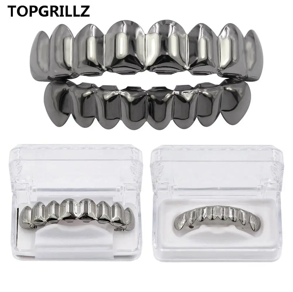 TOPGRILLZ 8/8 в стиле хип-хоп набор зубных решеток золотого и серебряного цвета, ювелирные изделия для тела в стиле панк, косплей, вечерние зубные решетки, подарки - Окраска металла: С черным цинковым покрытием