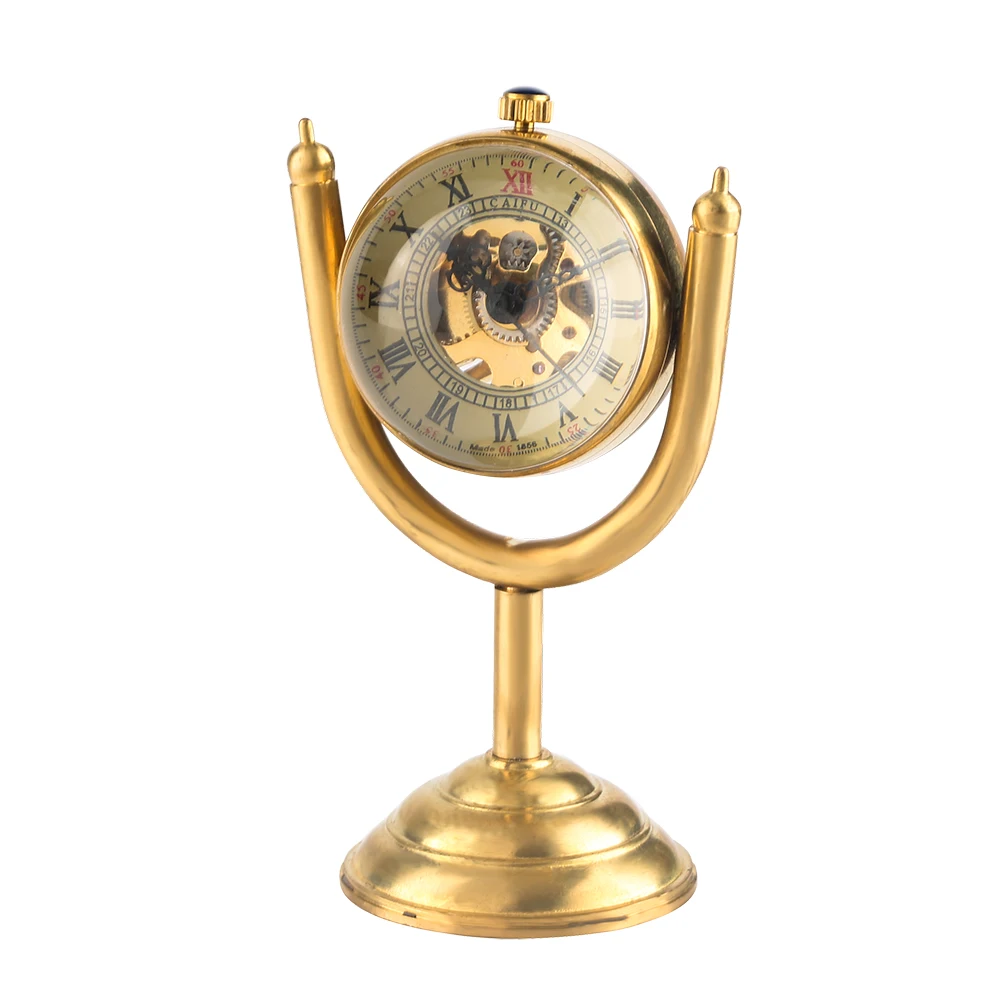 Trophy Decoration Вращающийся глобус золотого цвета, часы для Для мужчин настольные часы украшение для дома Медь стол с ручной намоткой двигаться Для мужчин t для друзей - Цвет: Trophy Decoration