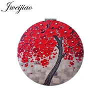 jweijiao red leaf flower tree round makeup mirror mini folding compact pocket mirror 1x2x magnifying for beauty health