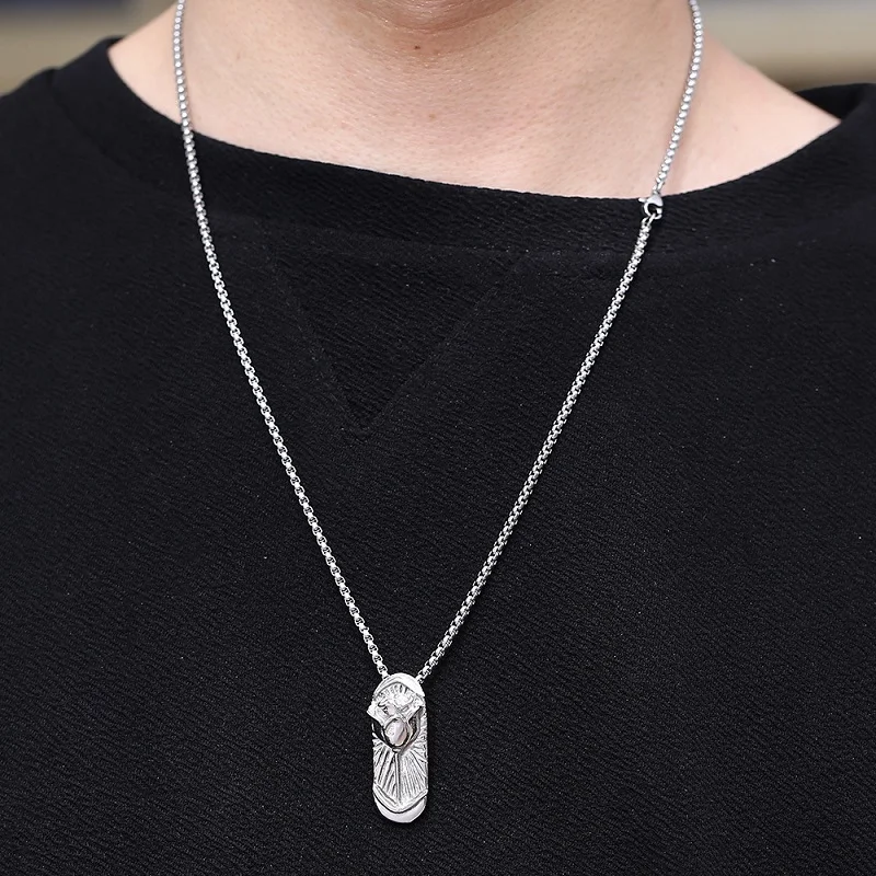 New Fashion Man Jewelry Rose Flower Pattern Pendant Necklace Silver Color Stainless Steel Chain Men Punk Simple For | Украшения и