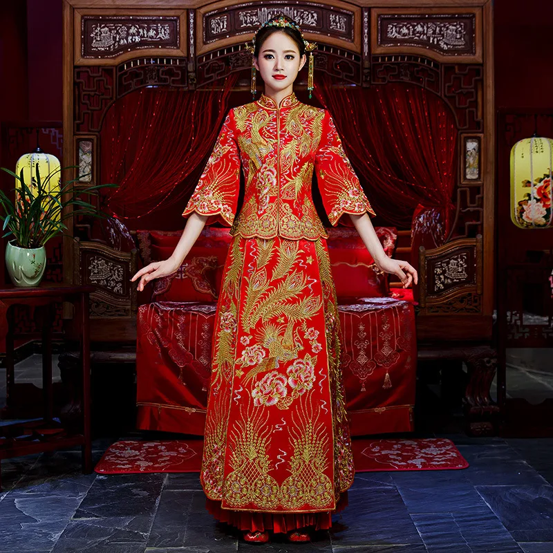 Свадебное платье невесты Традиционный китайский стиль костюм Феникс cheongsam