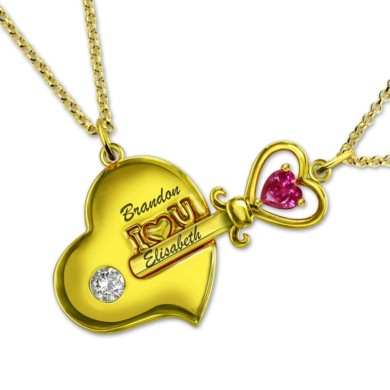Женское ожерелье с именем на заказ надписью Key to My Heart из камня серебро 925 пробы