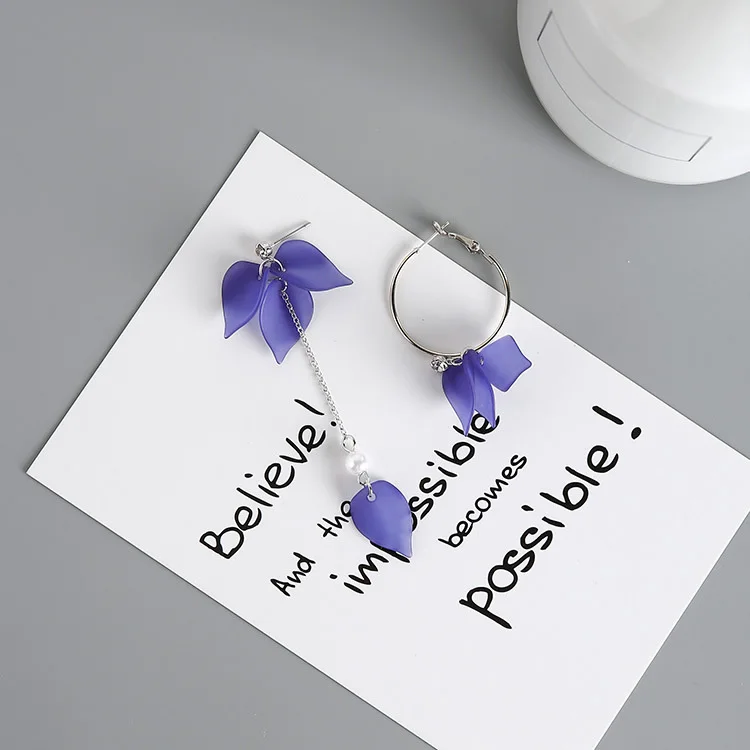 Korean Asymmetric Zircon Earrings Boucle D'oreille Femme Matte Multilayer Petal Leaf Drop For Women Statement Jewelry | Украшения и