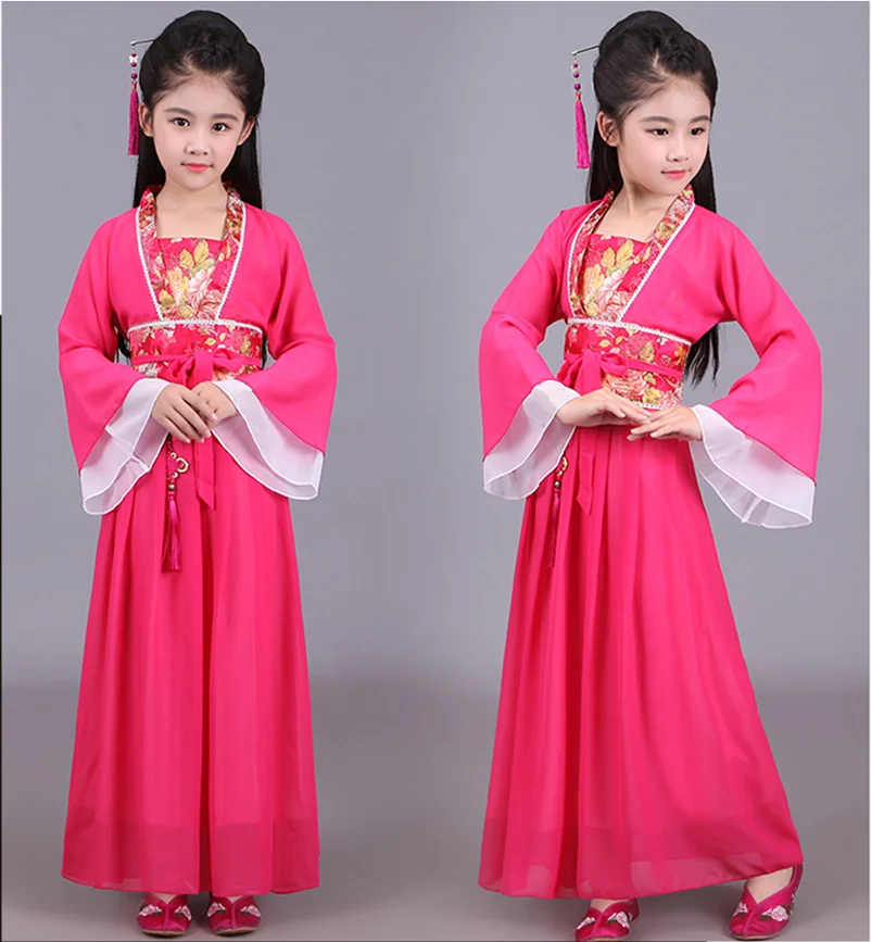 Chinese Ancient Costume Hanfu Clothing Tang Dynasty Cospaly Sky Blue Lavender Red Pink White Little Children's Dresses for Girls | Детская