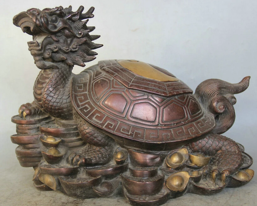 

fast shipping USPS to USA S2407 13" Chinese Purple Bronze Gild Wealth Dragon tortoise Turtle Statue sculpture