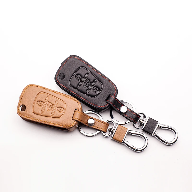 Кожаный чехол для автомобильного ключа с 3 кнопками чехлы ключей Kia RIO K2 K5 Hyundai i20 i30