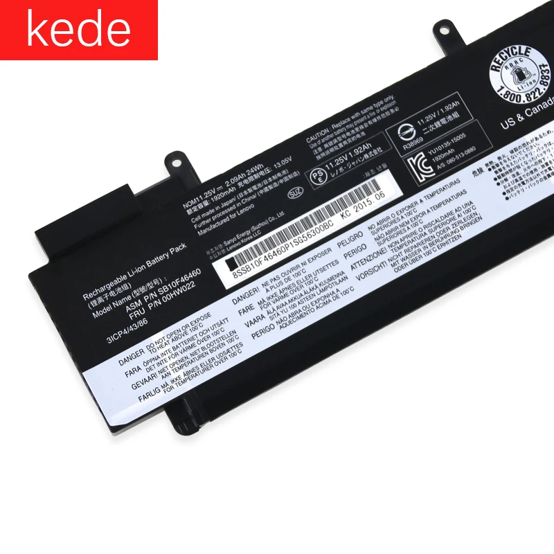 Kede 11,25 V 2.09Ah 24Wh 00HW022 00HW023 SB10F46460 Аккумулятор для ноутбука lenovo ThinkPad T460S серии 00HW025