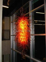 luxury large long chain chandelier orange fire color led ce ul 100 hand blown glass chandelier lighting