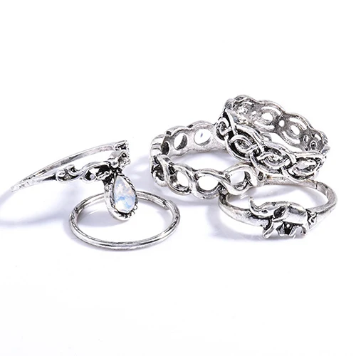 Bluelans 10Pcs/Set Retro Boho Elephant Flower Moon Above Knuckle Midi Finger Ring Jewelry | Украшения и аксессуары