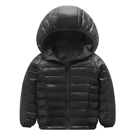 black Модная тонкая одежда для детей 2-13 лет; Верхняя одежда и пальто для мальчиков; сезон осень-зима; светильник; куртка-пуховик для девочек; теплая детская одежда с капюшоном - Цвет: black