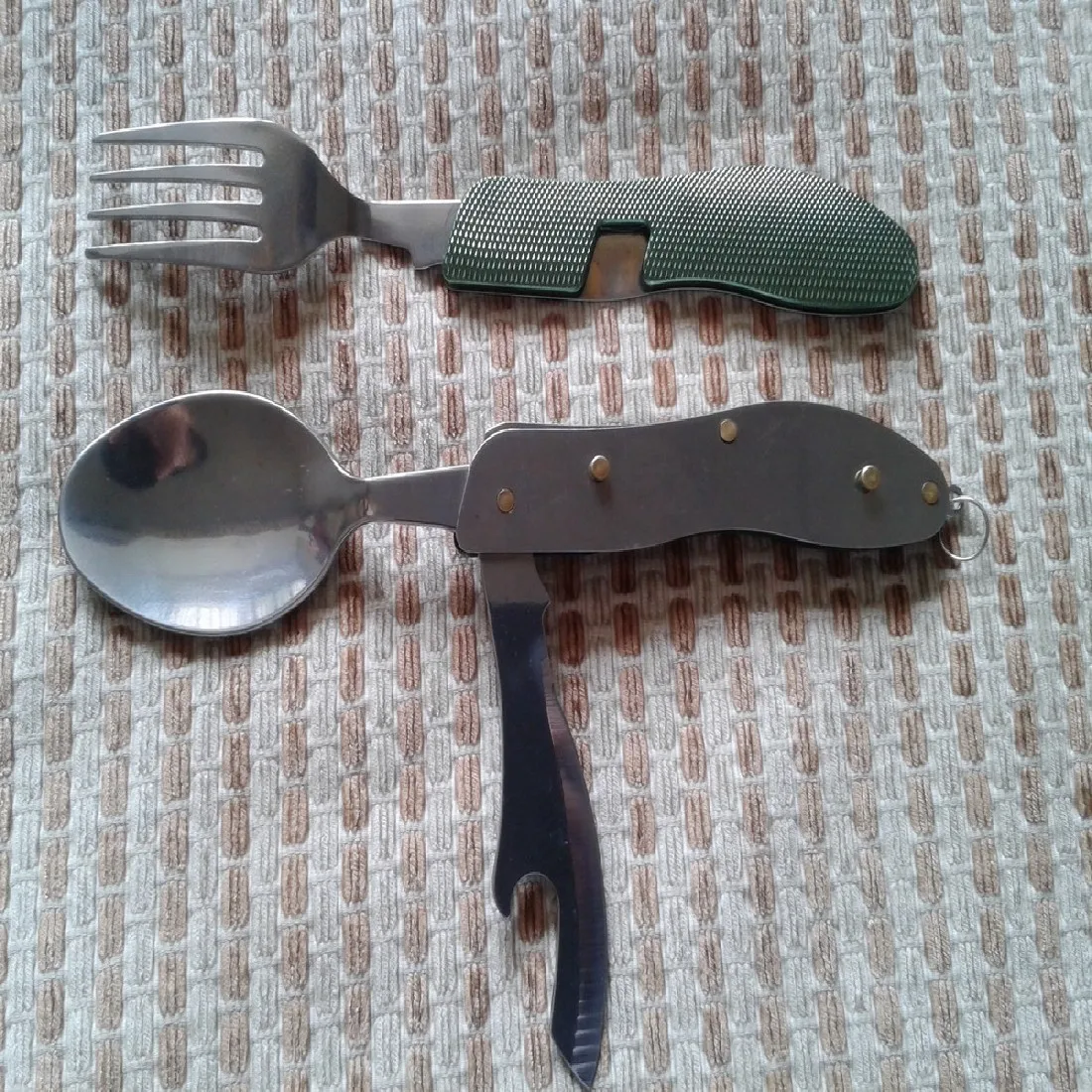 

3 in 1 Folding Portable Stainless Steel Spoon Fork Knife Camping Picnic Cutlery Knife Fork Spoon Bottle Opener Travel Kit