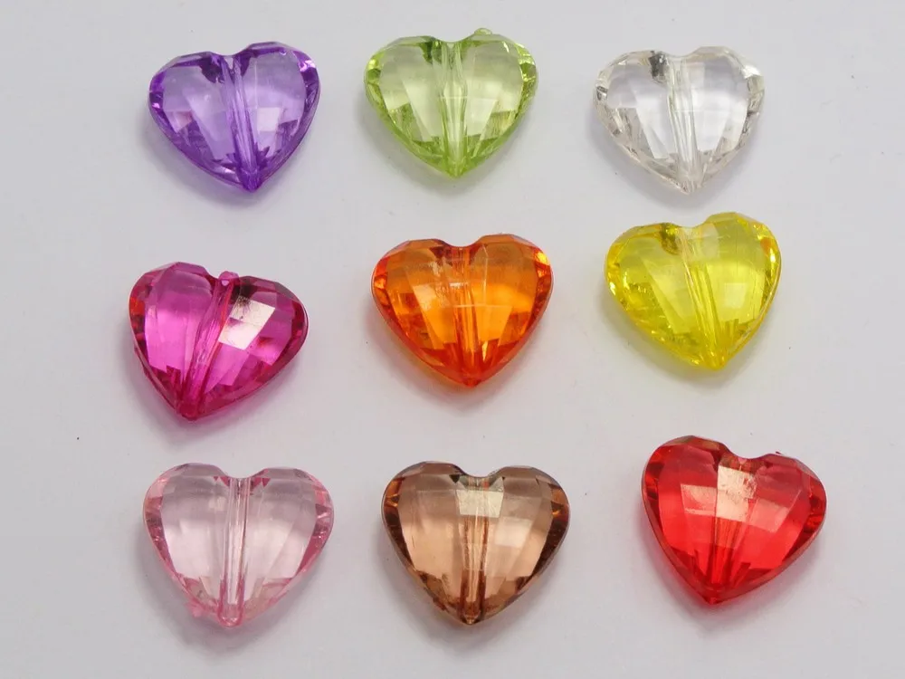 

50 Mixed Colour Transparent Acrylic Faceted Heart Beads 23X16mm
