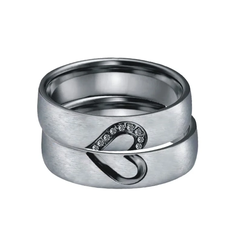 

Valentine's Alliances wedding rings for men and women Black cz Love heart his and hers matching marriage couple finger ring