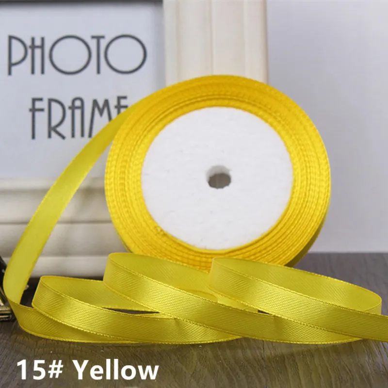 Yellow 25 ярдов/рулон атласная лента Гро-Гро ленты ширина 1 см Рождественская Вечеринка Свадебная лента для украшения торта подарочная упаковка ленточная повязка для волос - Color: Yellow