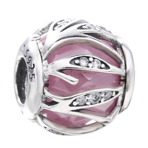 Pink CZ Charm Новинка года! Новинка! 925 пробы, серебряный цвет, четкий Фианит, красные, голубые шармы, бисер, подходит для изготовления браслетов - Цвет: Pink CZ Charm