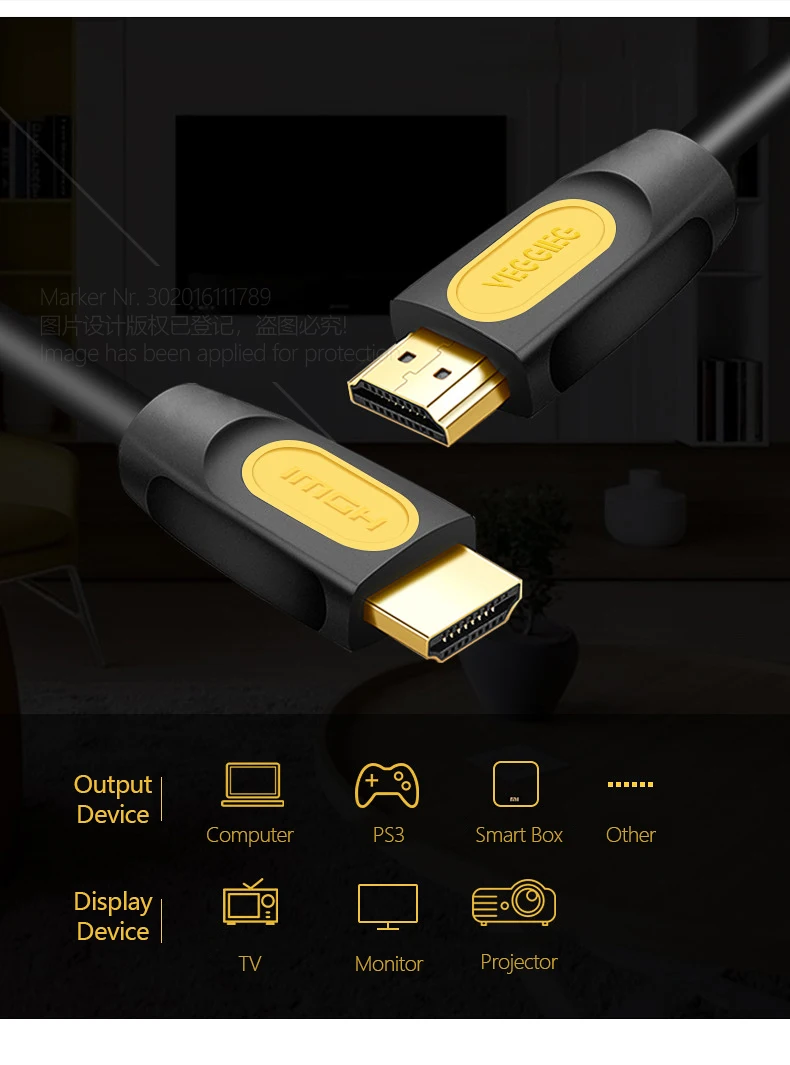 AUN Высокоскоростной HDMI кабель позолоченный 1,4 версия двойной магнит кольцо, поддержка 3D, 1080 P для ТВ, HD монитор, проектор