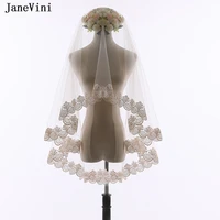 janevini short one layer bridal veil ivory lace appliques edge elbow length veil soft tulle wedding accessories bruiloft sluier