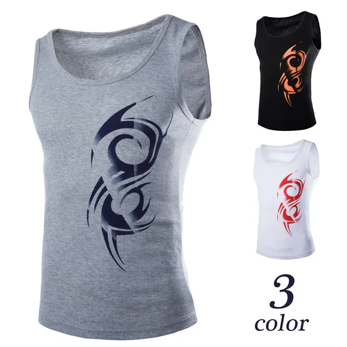 Tank top men 2015new Fashion arrival brand tank hot sale in summer o-neck cotton menprint gym | Мужская одежда