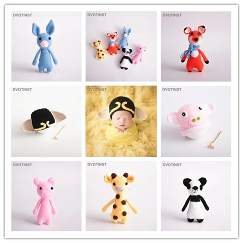 Dvtoinst Детская фотография Реквизит шляпа животные куклы вязанные крючком