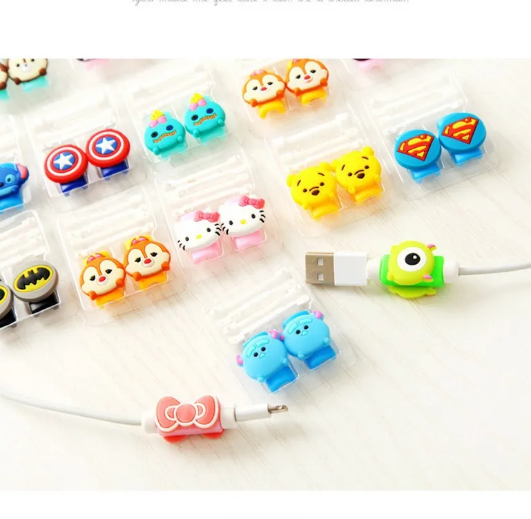 Двухсторонний мультяшный USB кабель защита для наушников телефона кабеля