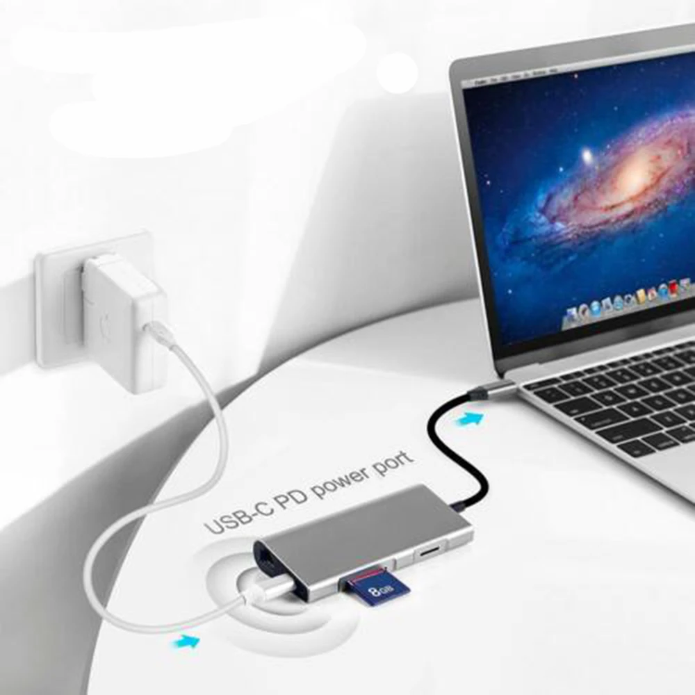 Высокая Скорость Multi порт Тип 8 в 1 usb C к HDMI USB 3 0 зарядки адаптер конвертер 3.1SD TF