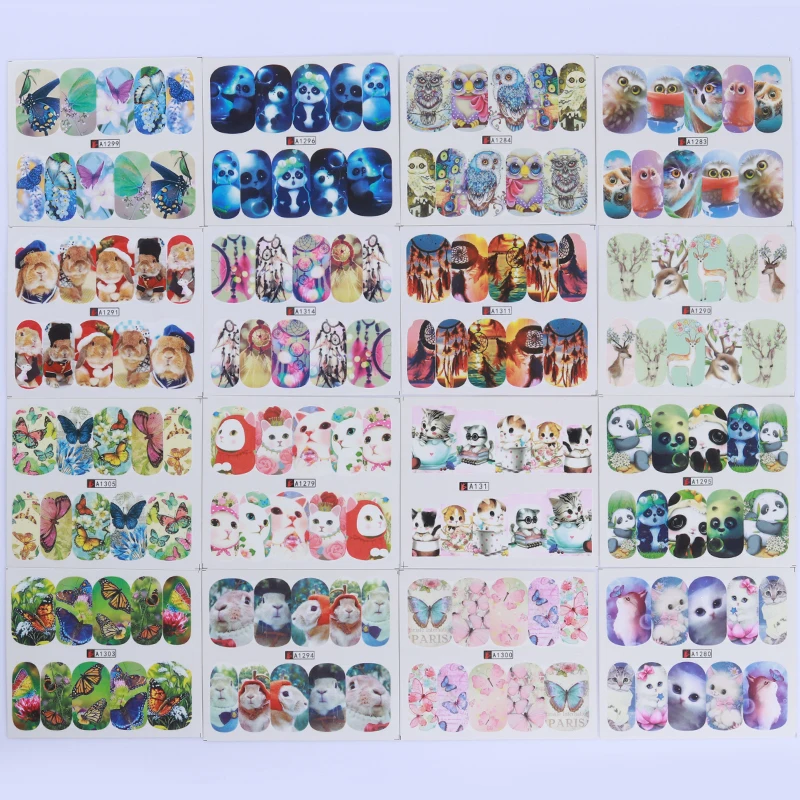 50 шт животных цветок бабочка серия водяная наклейка Кошка Собака Панда перо