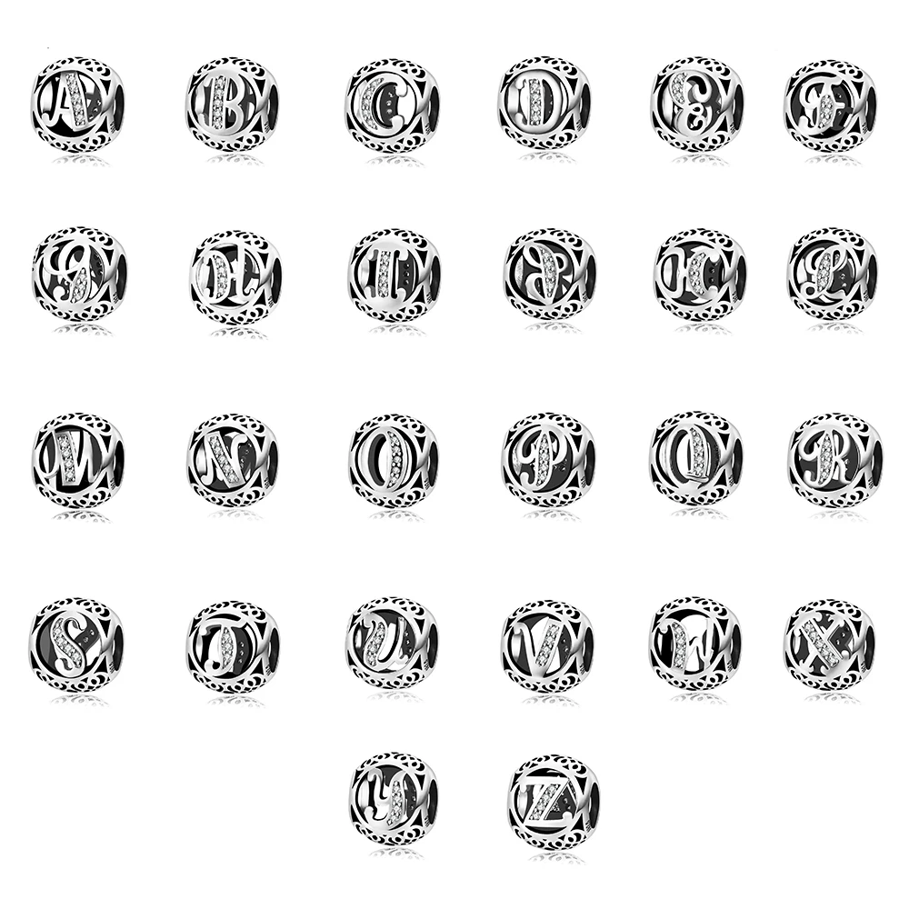 

Alphabet Silver Color Beads Charms with 26 letters A-M Fashion Diy Crystal for Women Pandora Charms Bracelets & Bangles