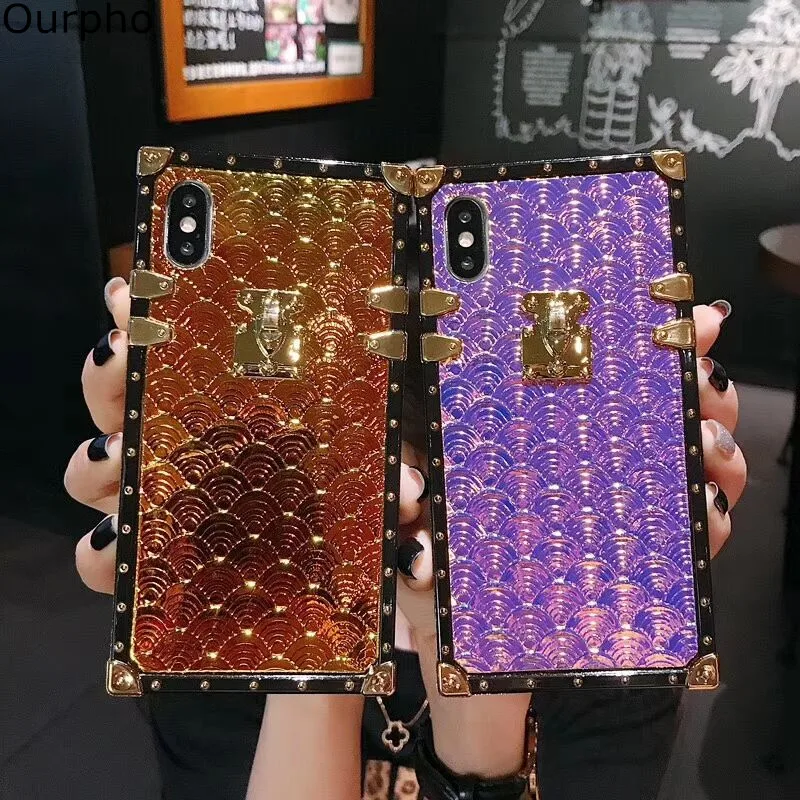 Ourpho Новый Модный чехол для iPhone X XR XS MAX fish scale лазерный подиумный показ 6 6s 7 8 plus |