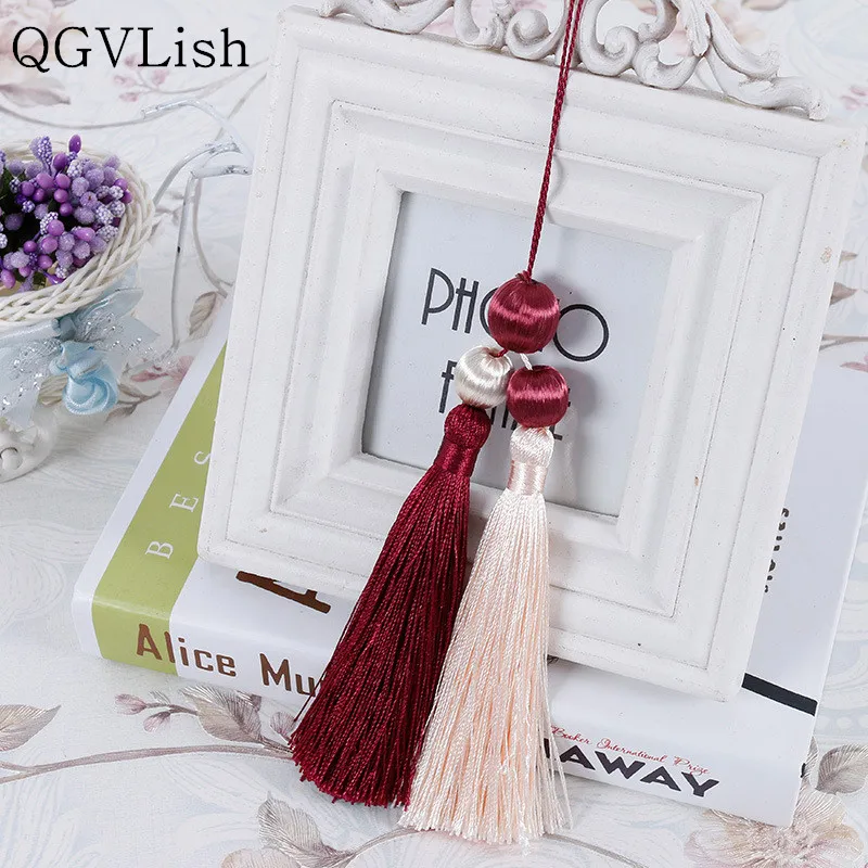 QGVLish 10Pcs Wood Beads Cord Small Curtian Tassel Fringe Curtain Accessory DIY Sewing Valance Stage Key Tassels For Bookmark