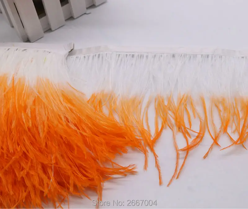 2016 новый список! Белый и оранжевый 2 ярдов два цвета Страусиные перья лента