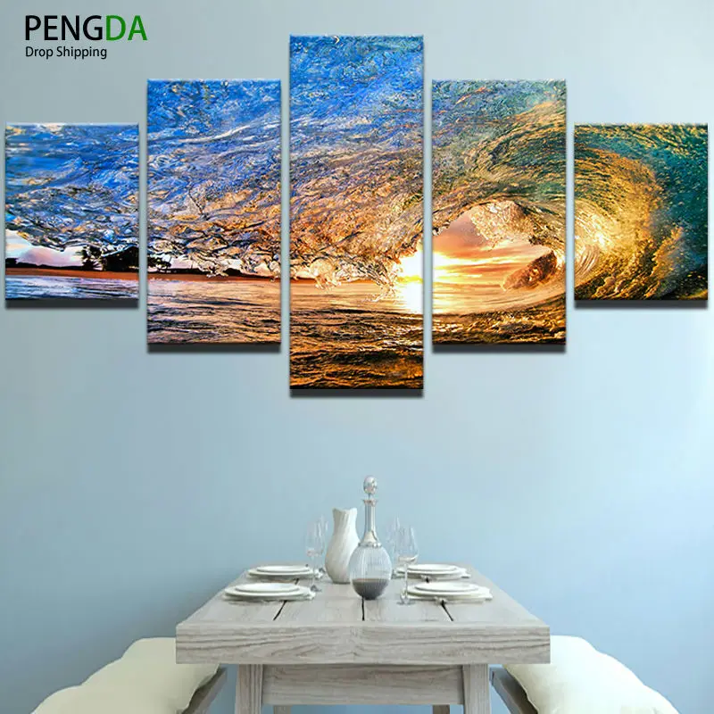 PENGDA Frames Abstract Canvas Painting 5 Panels Landscape Wall Art Oil Poster Modular Pictures For Living Room Home Decor | Дом и сад