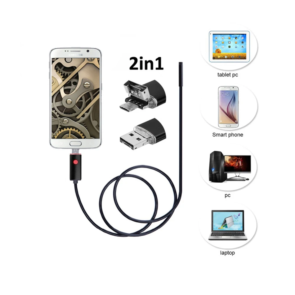 5 мм объектив 2в1 Android USB эндоскоп камера 1/m/2 m/3 m/5 m змеиная проволока Borescopes для