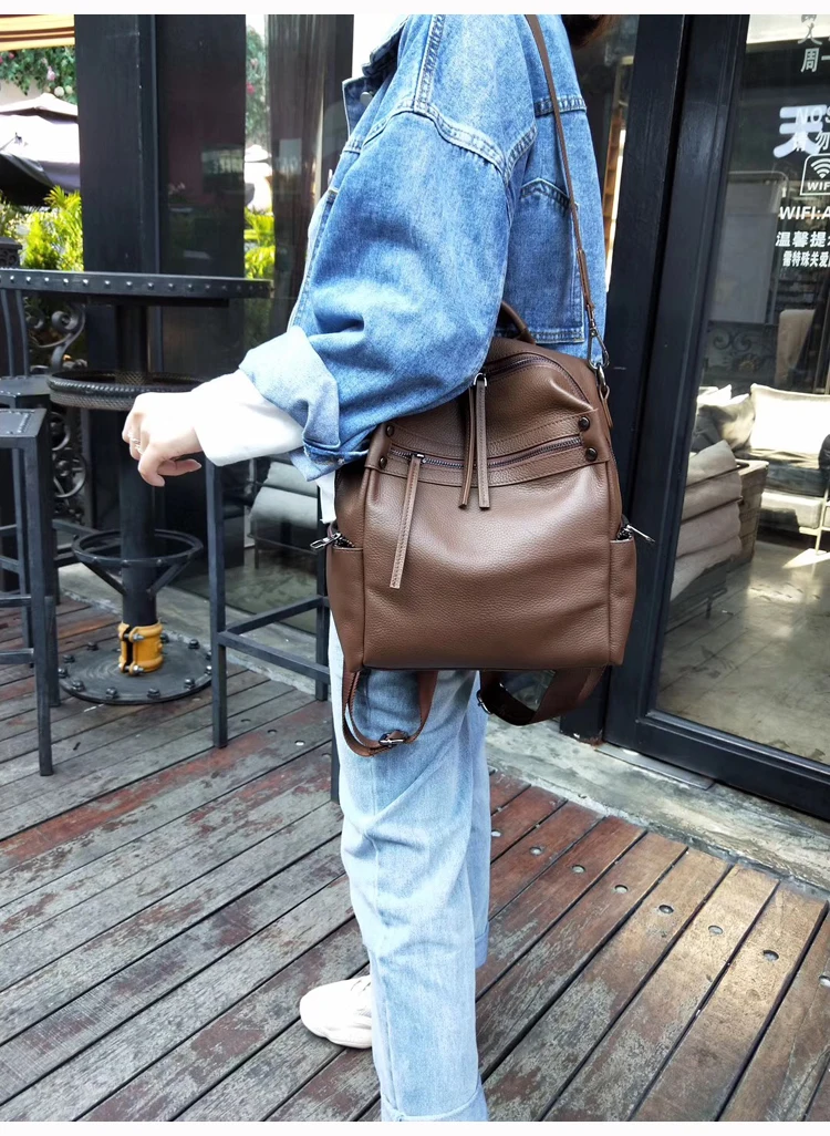 Женский рюкзак из натуральной кожи высокого качества Mochila Feminina Back Pack черный рюкзак