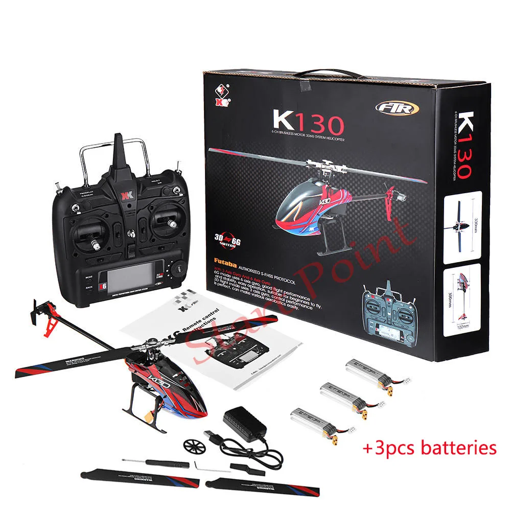 3pcs Battery Version Wltoys XK K130 2,4G 6CH бесщеточный 3D 6G система Flybarless RC вертолет RTF супер комбо совместим с FUTABA S-FHSSRTF - Цвет: 3pcs Battery Version