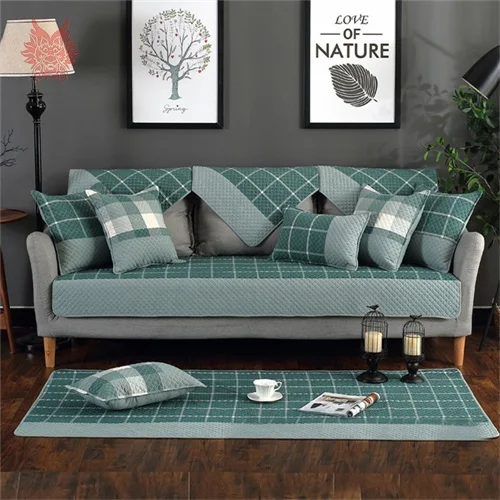 Deep green plaid Темно-синий кофе зеленый плед стеганый хлопок диван Чехол для гостиной slipcovers канапе диван стул мебель чехлы SP5104 - Цвет: Deep green plaid