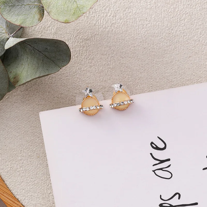 Korea Style Silver Needle Cute Stud Earrings Rhinestone Universe Planet Saturn Star Small for Women Trendy Accessories | Украшения и