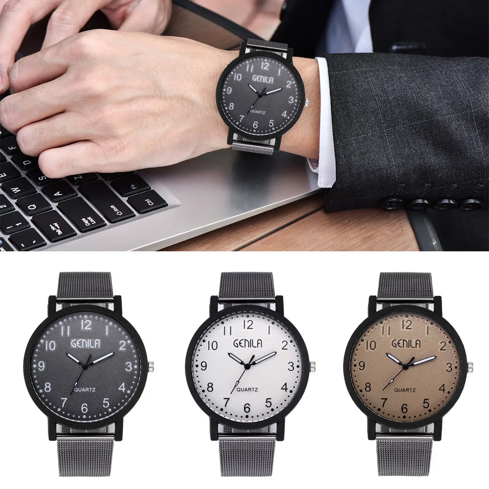 Новые мужские часы из нержавеющей стали кварцевые с ремешком сплава