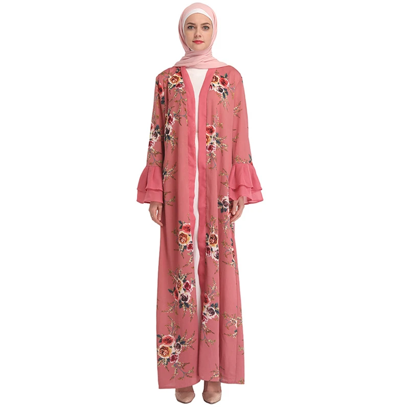 2019 Исламская Костюмы скромные с цветочным принтом Flare рукавом Макси