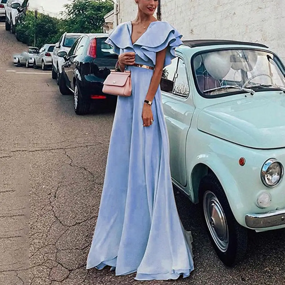 

New Dress 2019 Temperament Ladies Dress Short sleeve V-neck Sexy Mopping Dress