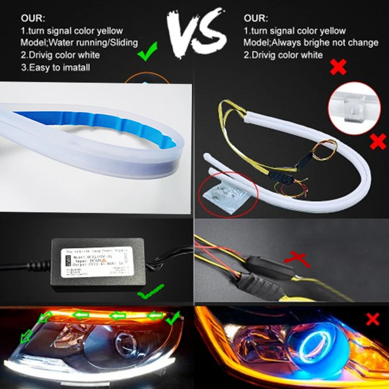 60 см автомобильный Тонкий Гибкий тонкий светодиодный светильник на голову