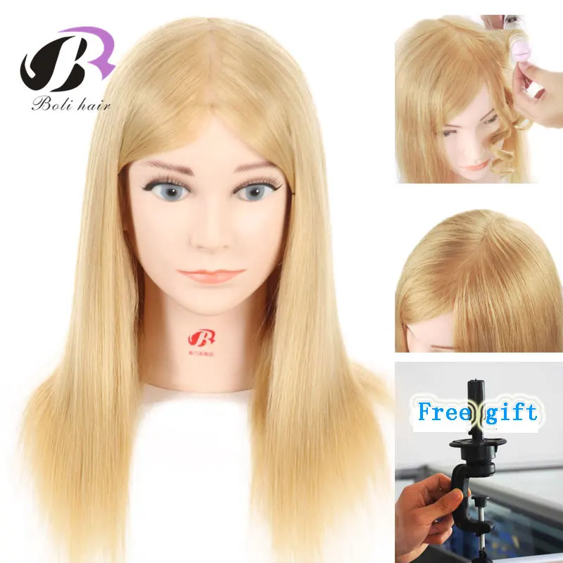 Bolihair Hairdressing Doll Heads Mannequin Head With Blonde Human Hair Training Head for Hairdresser Manikin Head as Girls Gift