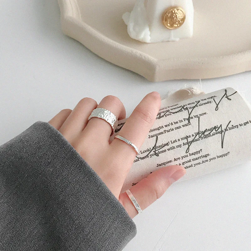 SHANICE 925 пробы Серебряное Открытое кольцо для женщин INS золото и серебро Цвет Золотая фольга вогнутая-выпуклая Неровная поверхность