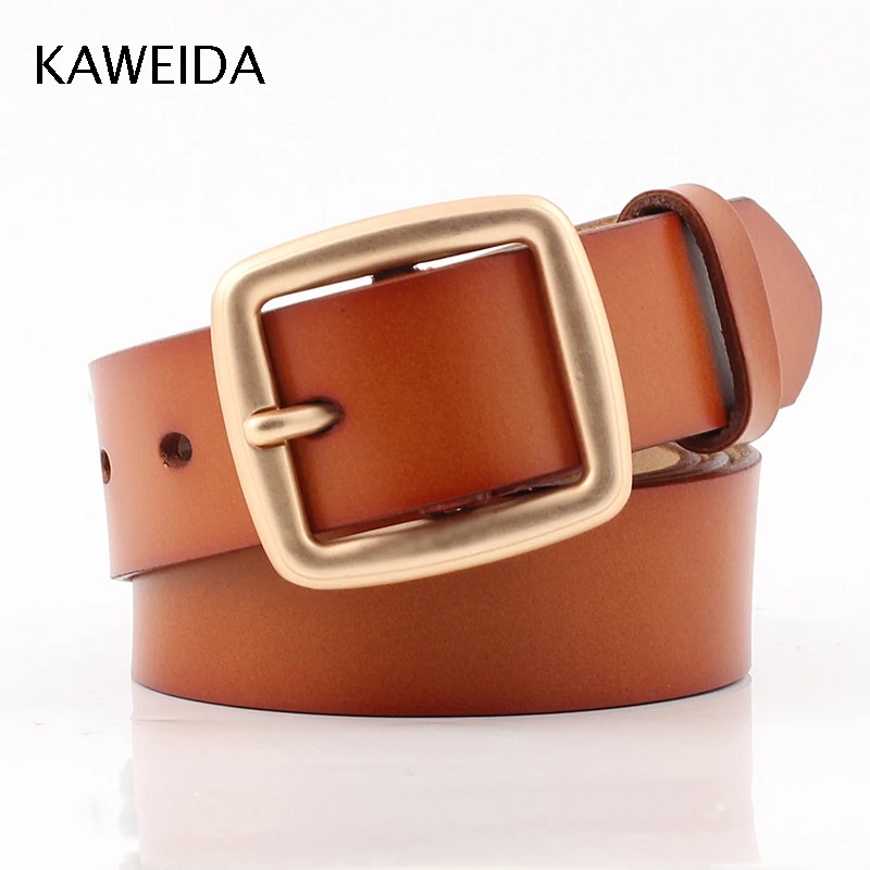 

KAWEIDA New Solid Simple Women's Belt Cowskin Split Leather Waist Belt Female Square Pin Buckle Belts for Jeans Casual Waistband