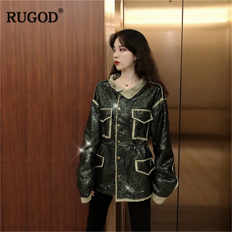 Женское однобортное пальто RUGOD однотонное повседневное с блестками и отложным