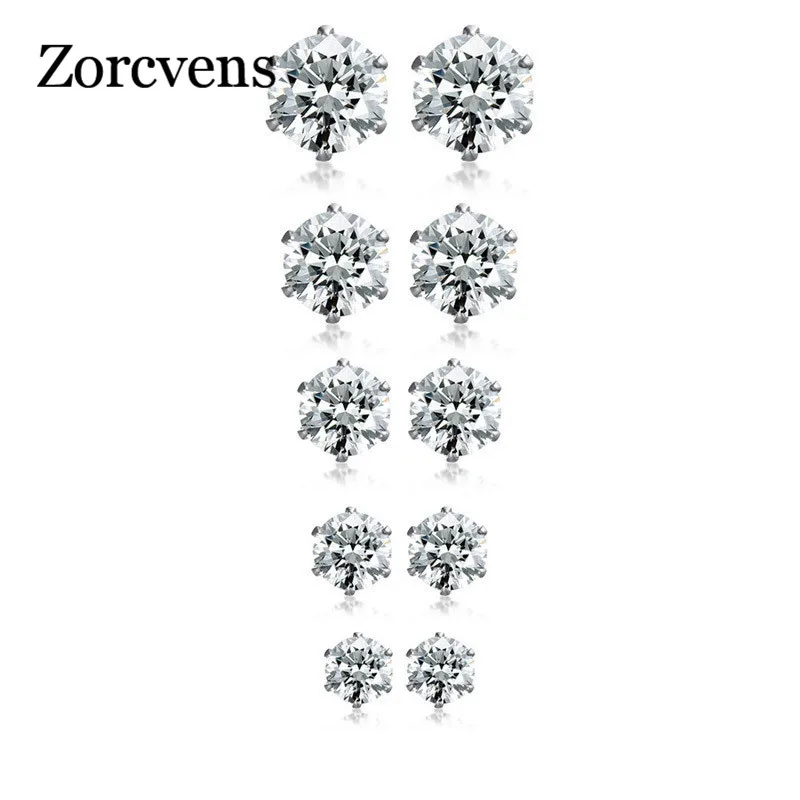 Женские серьги гвоздики из нержавеющей стали ZORCVENS 5 шт./лот с кристаллами циркона