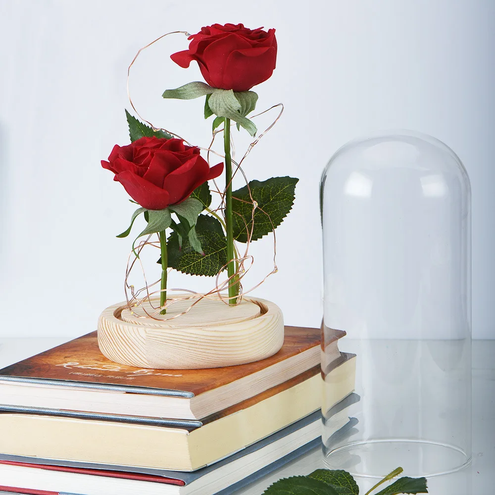 Светодиодный Фотофон Красавица и Чудовище с двумя красными розами лепестками в